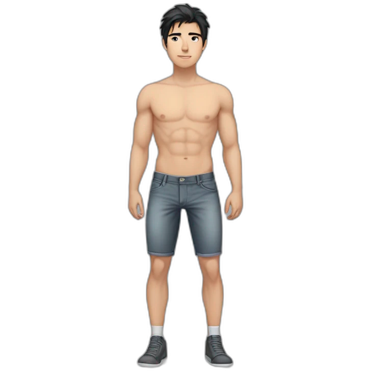 Guy, 20 y.o., black hair, amber eyes, white skin, full body with legs, without shirt, fit, abs, medicine urology emoji