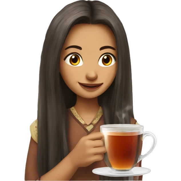 Tatarka girl long hair sx drinks tea emoji
