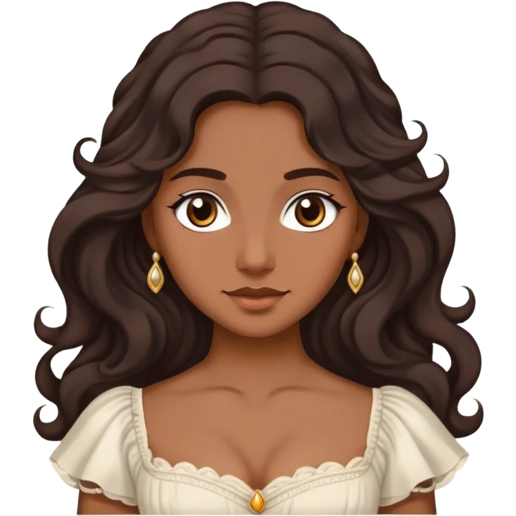 lady with medium brown skin, long wavy dark hair, soft features, simple regency dress emoji