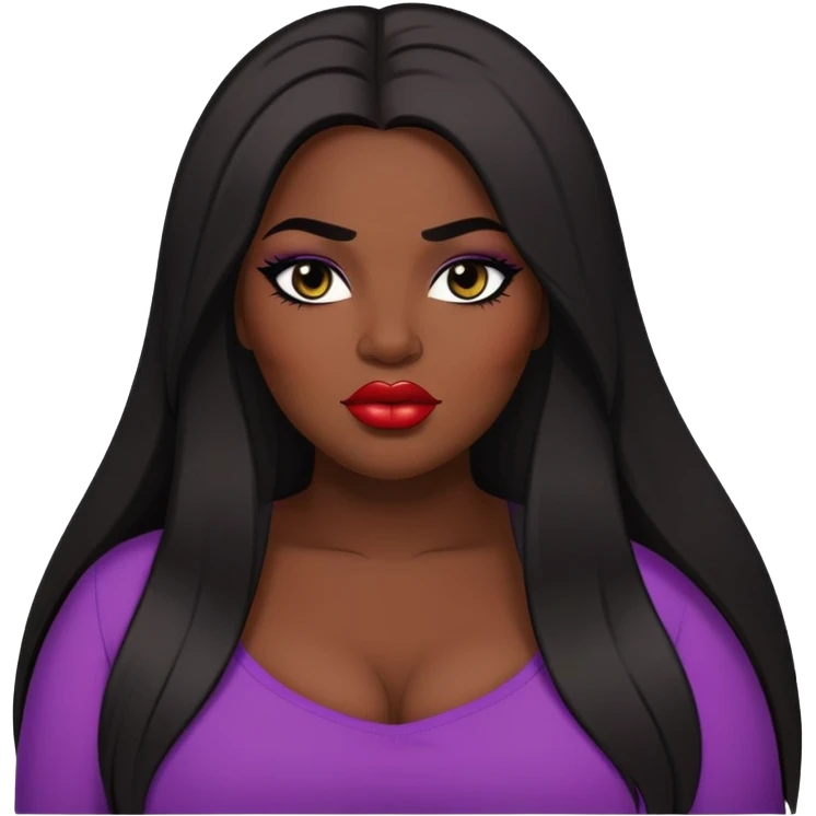 big plus size, dark skin, straight long hair, baddie,pretty lips, makeup, black eyeliner, long hair emoji