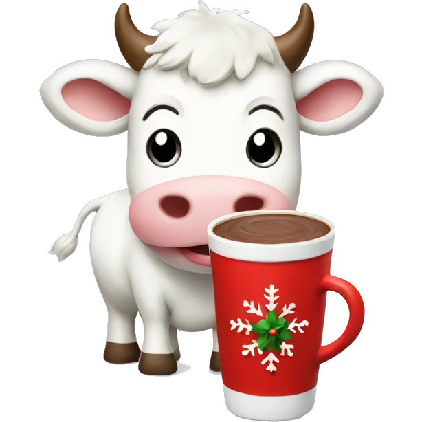 Christmas white cow with hot chocolate emoji
