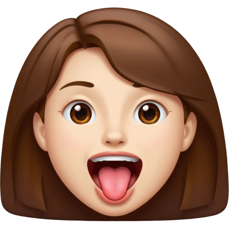 brown hair with mouth open and tongue out emoji