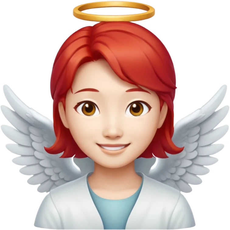 Smiling Asian angel with red hair and oval face emoji