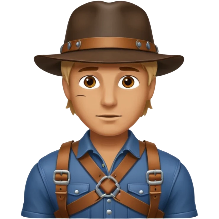 a leather Dom with a leather hat and chest harness emoji