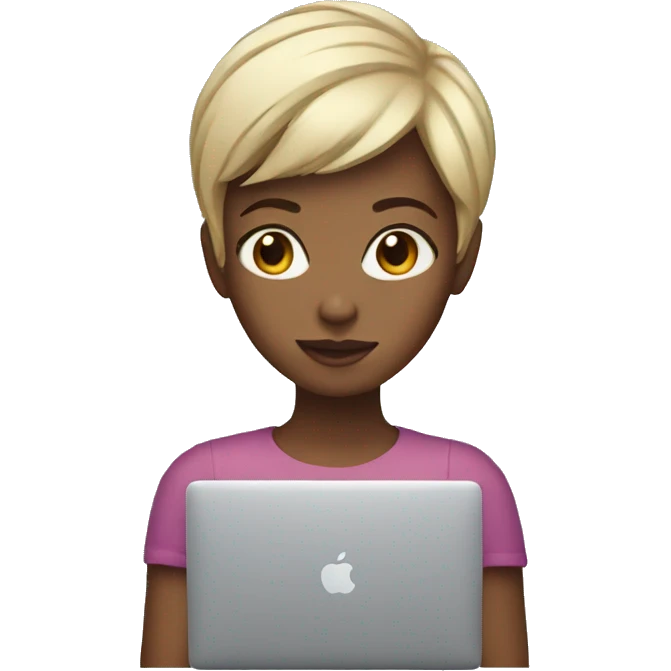 Girl short hair with macbook emoji