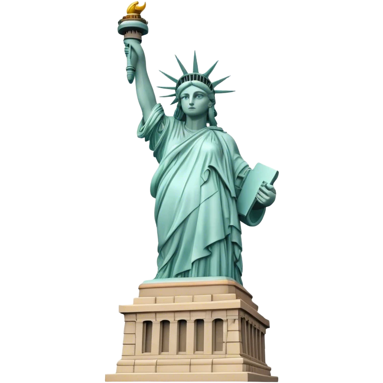 Cinematic Realistic Statue of Liberty Landmark Emoji, depicted with the iconic, majestic statue set against a clear sky rendered with detailed textures and dramatic, symbolic lighting. emoji