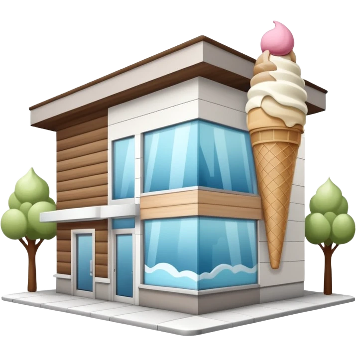 ice cream store at an angle, modern building wood, gray, white materials modern, at an angle emoji