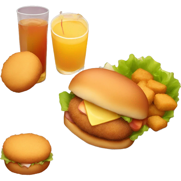 Ham croquettes with burger, nuggets and apple juice  emoji