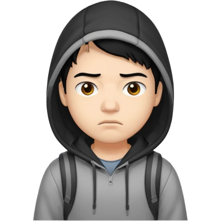 college student with annoyed face , black hair , with hoodie and backpack emoji