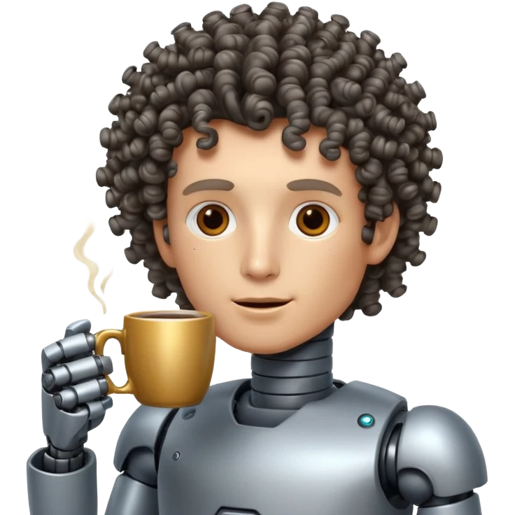 curly man robot drink coffe emoji