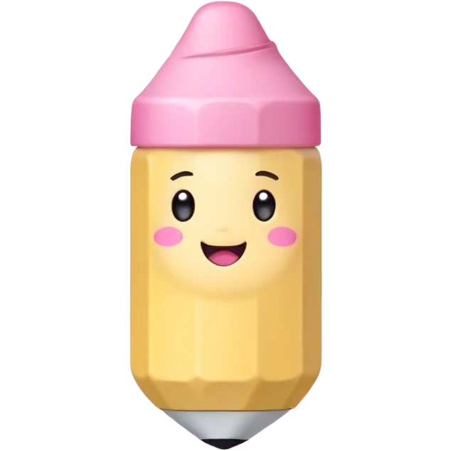 Cute Kawaii Fat Pencil, round and chunky, soft pastel yellow with a cute eraser cap, tiny winking face, glowing highlights, cheerful and ready for doodles! emoji