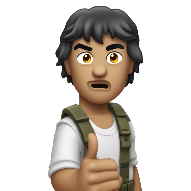 create an evil looking rambo who points his finger forward emoji