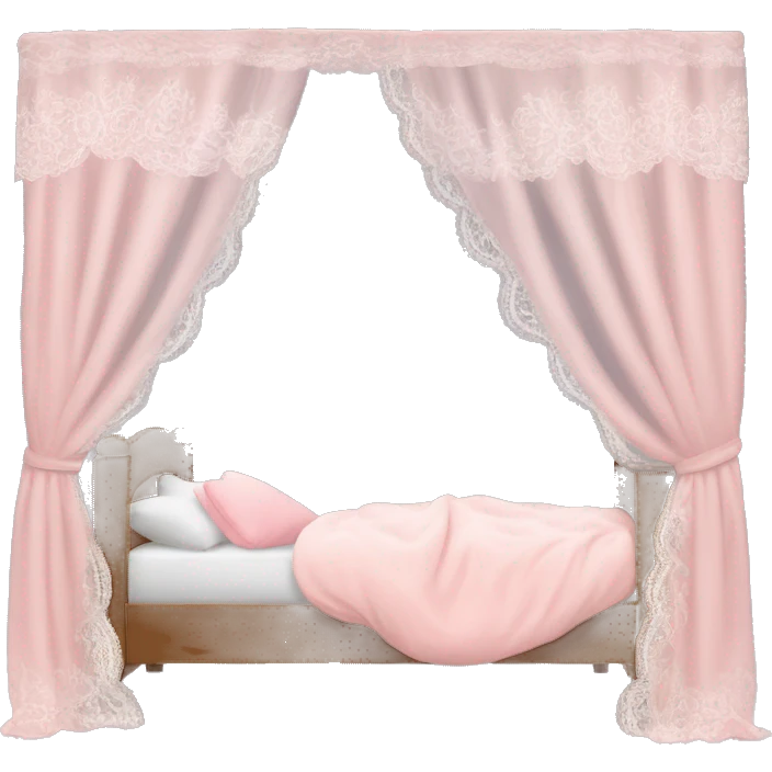 girl sleeping in light pink bed with white lace curtains canopy around it emoji