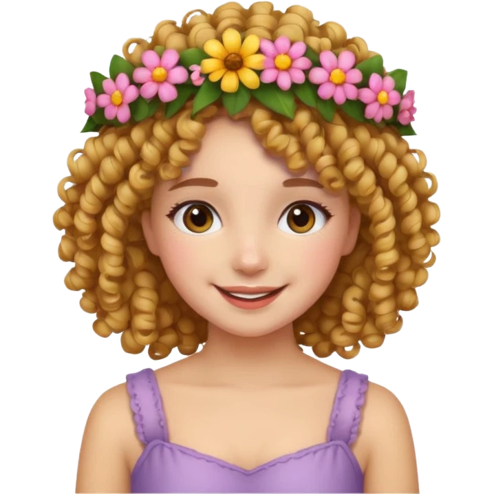 curly hair girl with flower crowns emoji