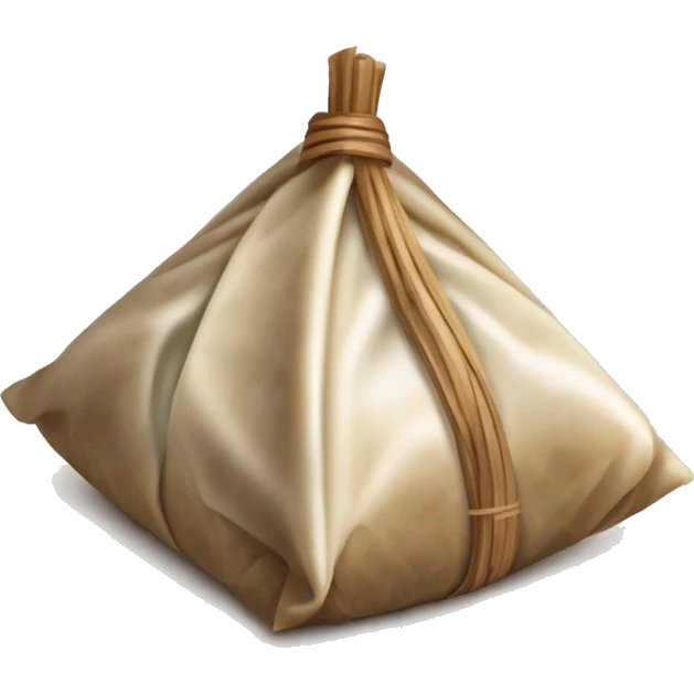 A traditional Chinese zongzi, a wrapped glutinous rice dumpling, in a triangular shape. The zongzi is wrapped with brown bamboo leaves and tied with a string.  emoji