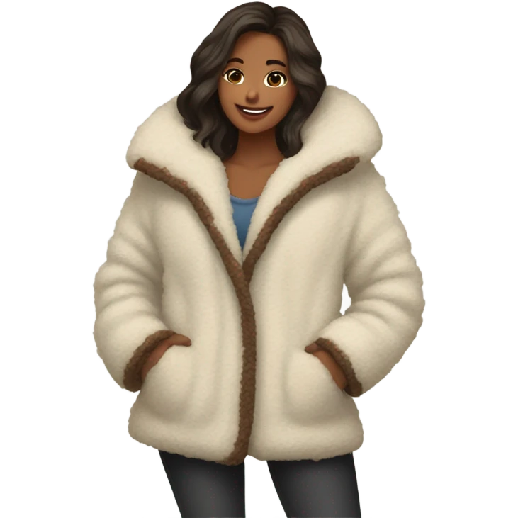 Cozy Sherpa coat with brown trim emoji