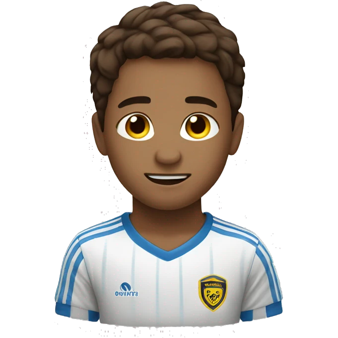 soccer boy brown hair brown eyes arms up emoji