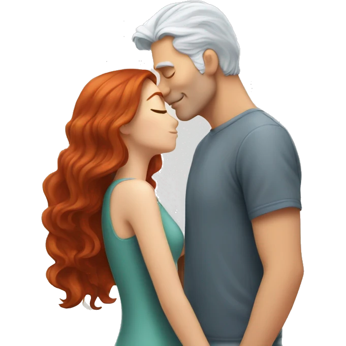 Redhead Girl Kissing silver haired man  emoji