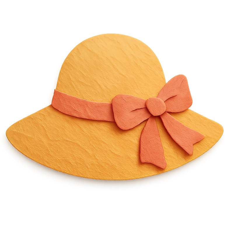 women's sun hat with a ribbon, paper-craft style illustration emoji