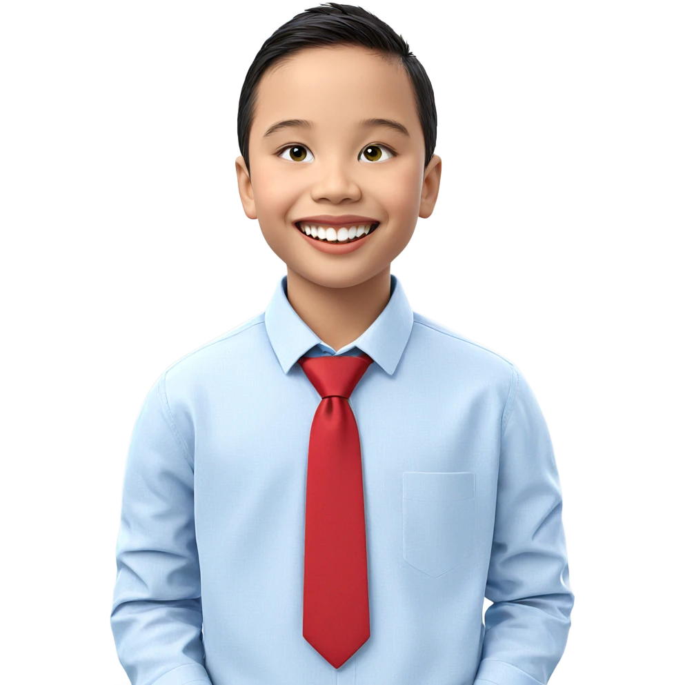 smiling boy with red tie emoji