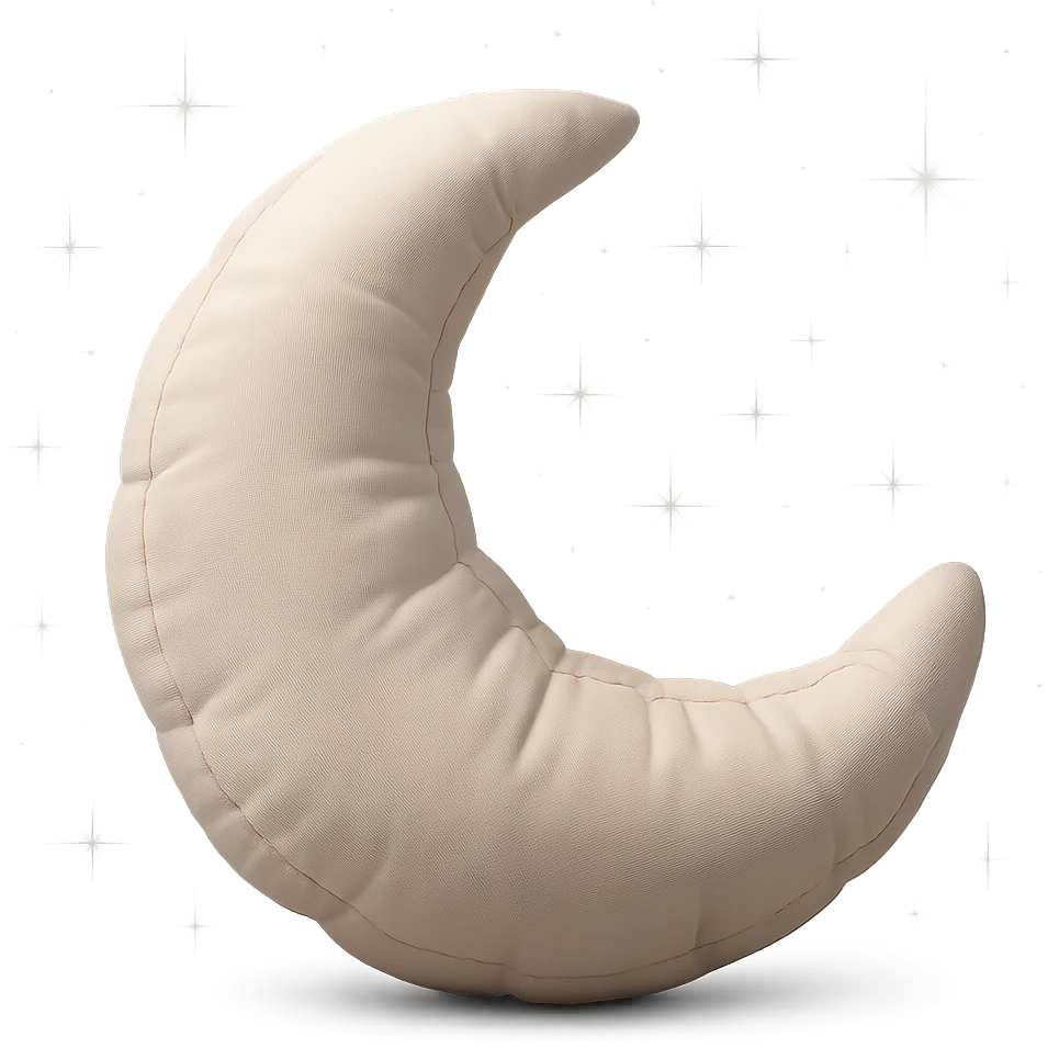 crescent moon floating in a starry sky, soft plush look, dreamy atmosphere emoji