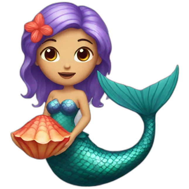 red-eyed mermaid with a shell in her hands emoji