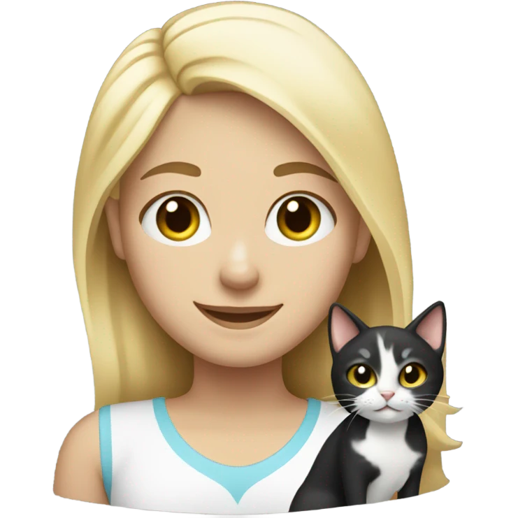 Blonde smiling girl holding a cat with black and white markings emoji