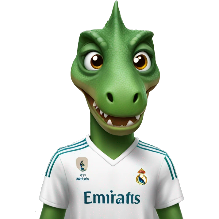 Dinosaur wearing a Real Madrid kit emoji