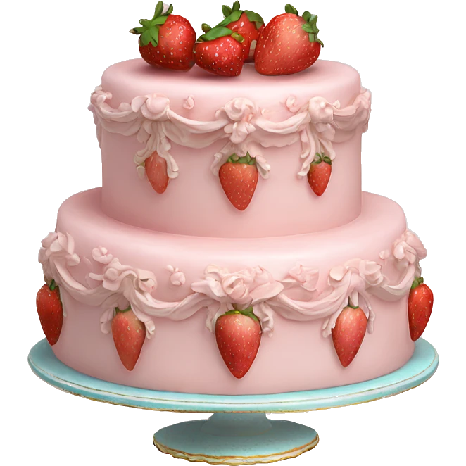 vintage rococo highly detailed pale pink cake with strawberries emoji
