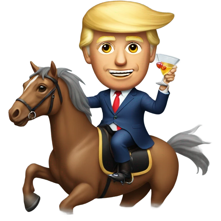 Donald Trump riding a horse drinking a martini  emoji