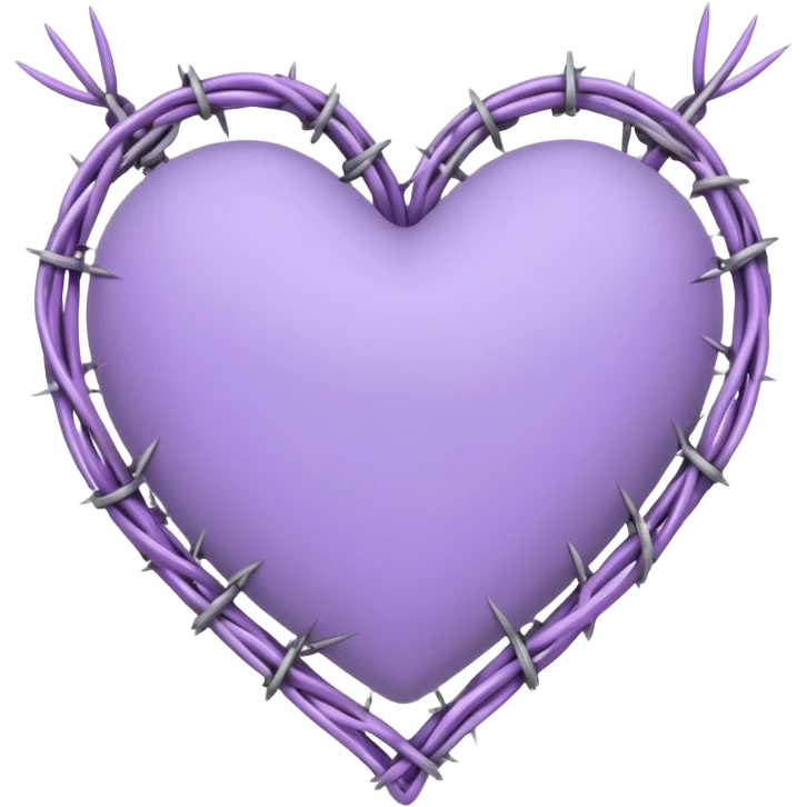 heart shape made out of barb wire vines with pastel lavenders border with crystals hanging  emoji