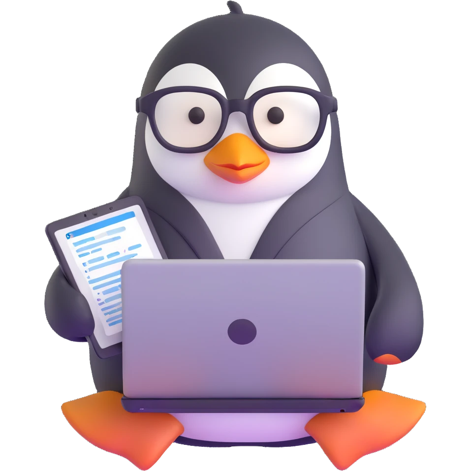 penguin programmer with laptop and code emoji