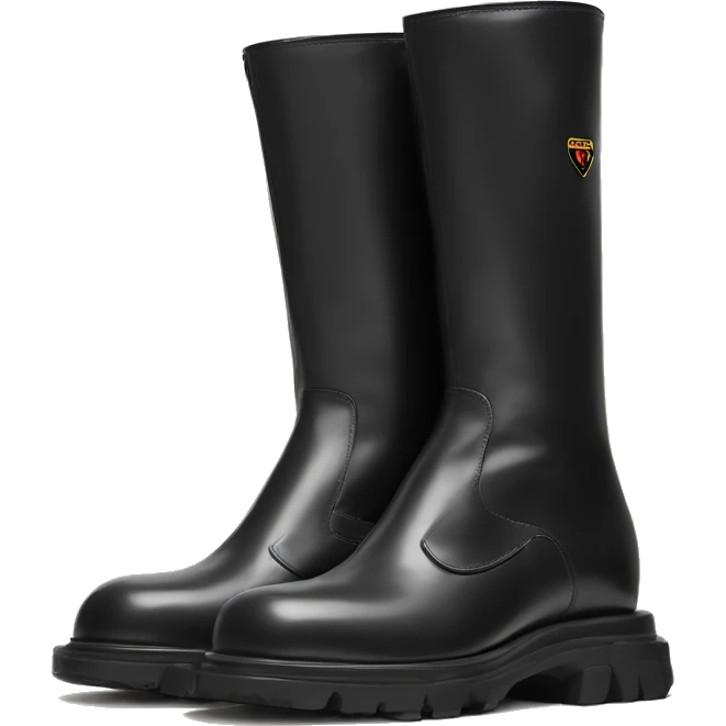 black prada monolith leather re-nylon boots with a squared pouch with the prada logo emoji