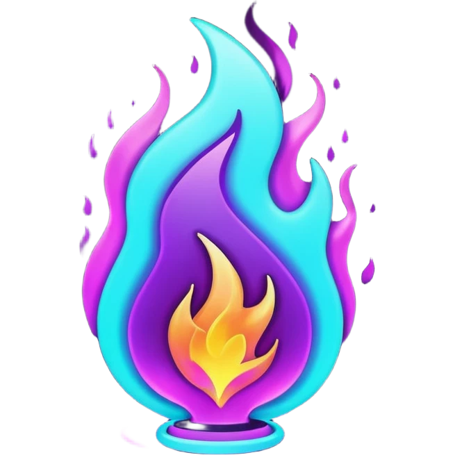 futuristic glowing neon flame, purple and cyan energy glow, dark background emoji