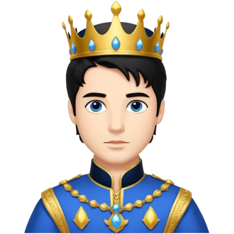 Prince with crown, body and legs, black hair, blue eyes,  emoji