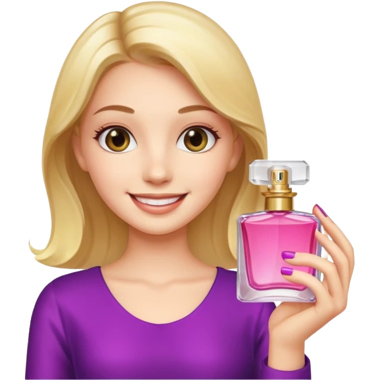 pretty girl holding parfume with smile emoji