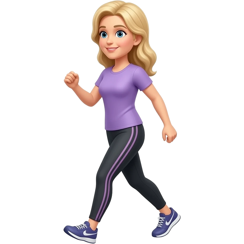 50 year old woman long blonde hair doing fitness walking emoji