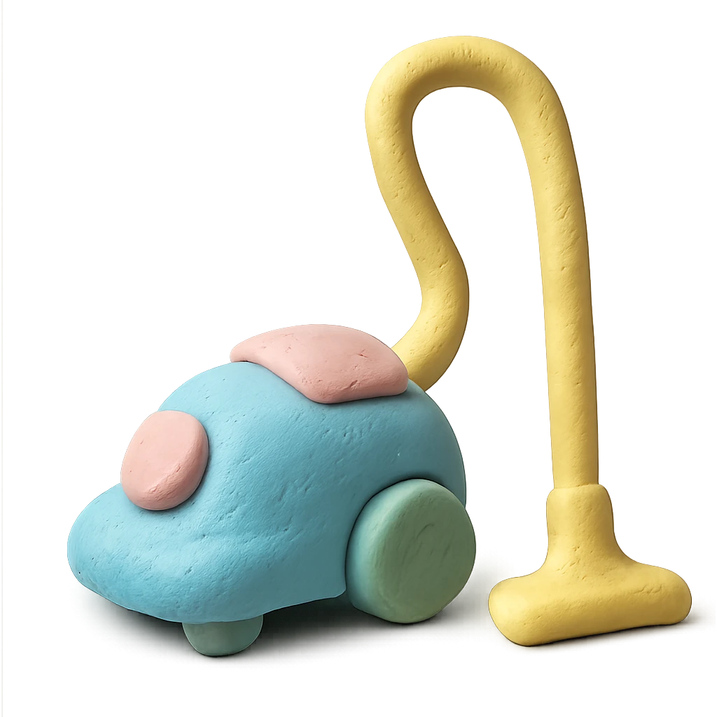 vacuum cleaner in claymation style with pastel colors and visible fingerprints emoji