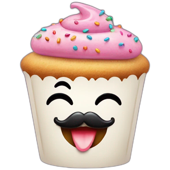 Cute smiling cupcake with sprinkles with black moustaches  emoji