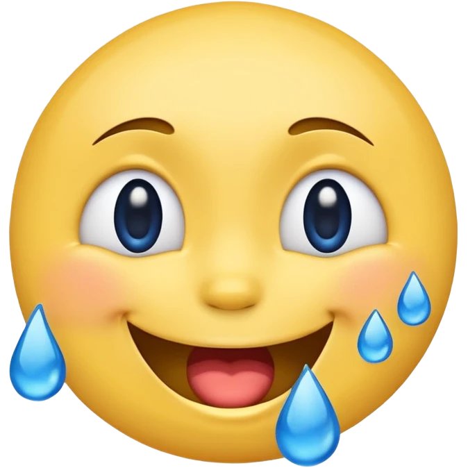 Emoji, yellow round laughing face, blue tears of joy on it. 2 big blue tears on each of the 2 cheeks emoji