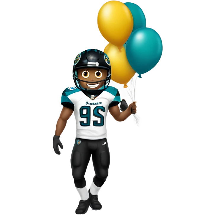 Jacksonville jaguars light skin man emoji holding balloons wearing a jaguars jersey and helmet emoji