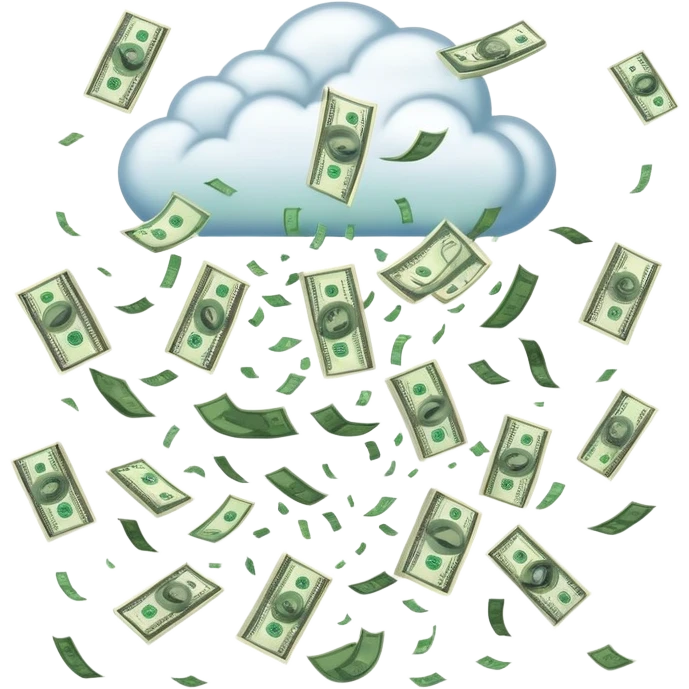 dollars raining from the sky, money falling from clouds emoji