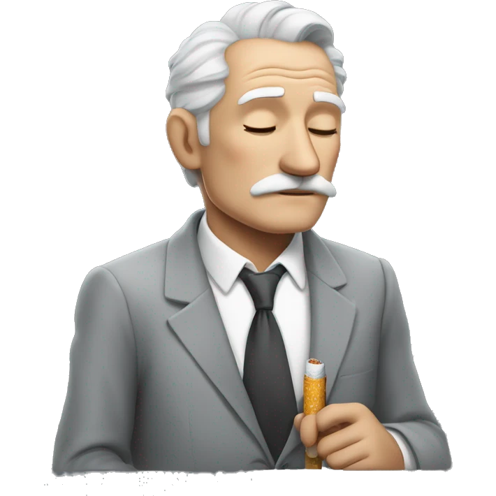 grandpa in a gray suit sleeping in the bed with a cigarette and whis emoji