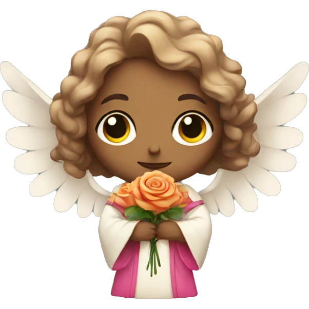 sad angel wearing colorful robes holding roses emoji