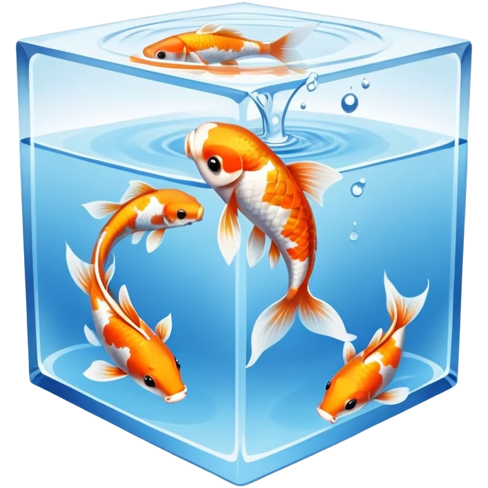 Cube water, one baby koi fish, cute emoji