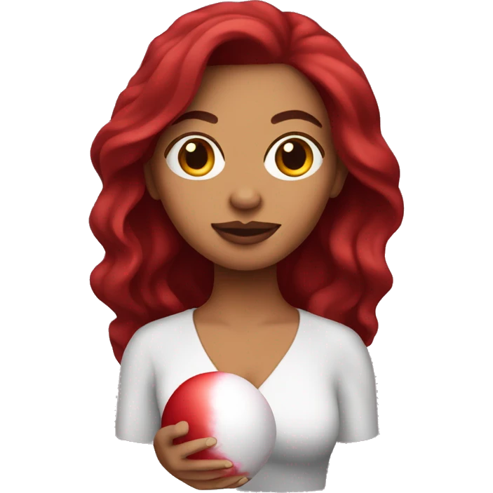 Dark red hair mexican woman holding red bath bomb emoji