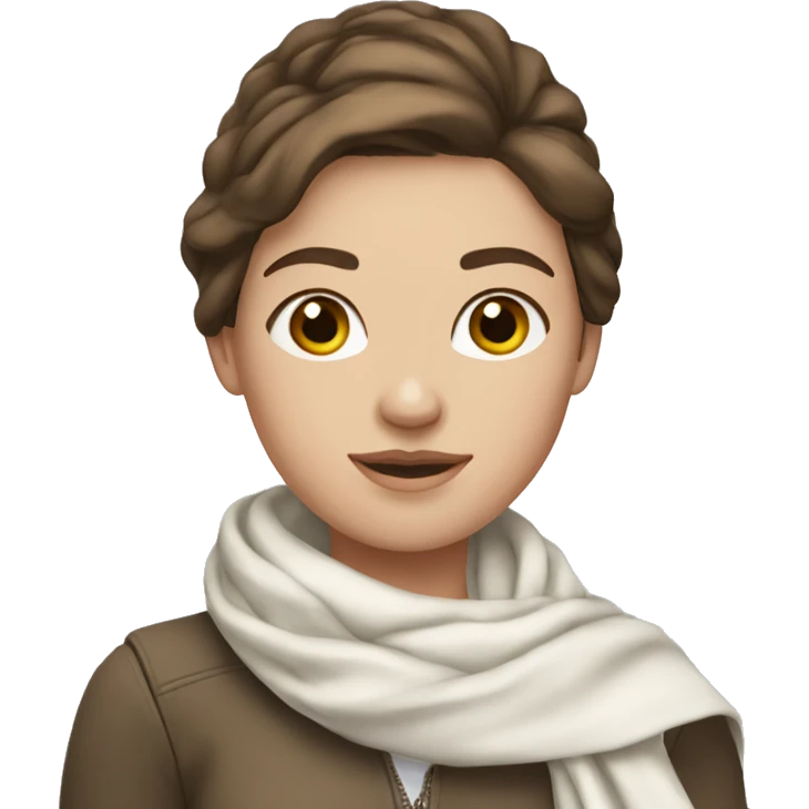 white girl with brunette hair and white scarf emoji