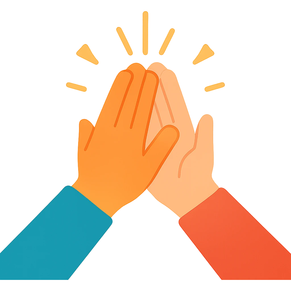 flat design style high five, two hands meeting, energetic colors emoji