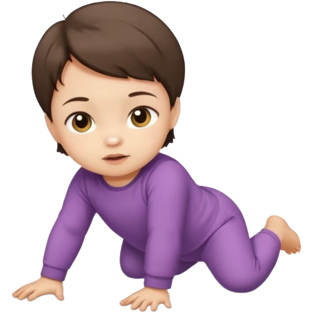 short brunette hair baby crawling on the floor with cute clothes emoji