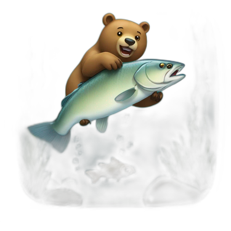 bear catching a fish when fish jumps emoji